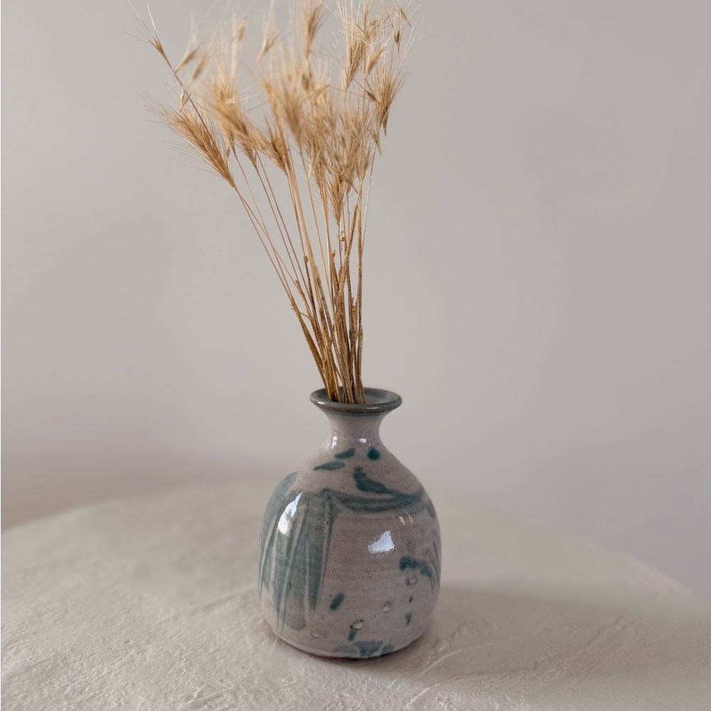 MINI STUDIO POTTERY SIGNED‎ BUD VASE BLUE/GREY GLAZED COTTAGE-CORE MCM BOHO EUC - Picture 2 of 6